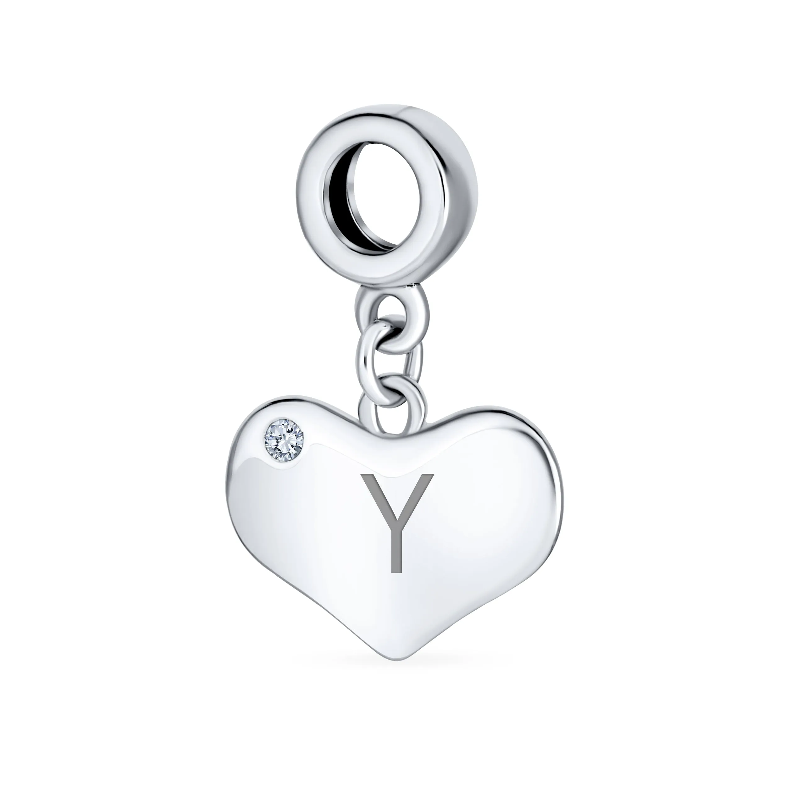 Initial Alphabet Bead Charm Heart Crystal Dangle for Sterling Silver Bracelet