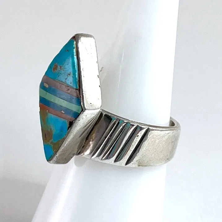 Inlay Ring<br>By Abraham Begay<br>Size: 7.5