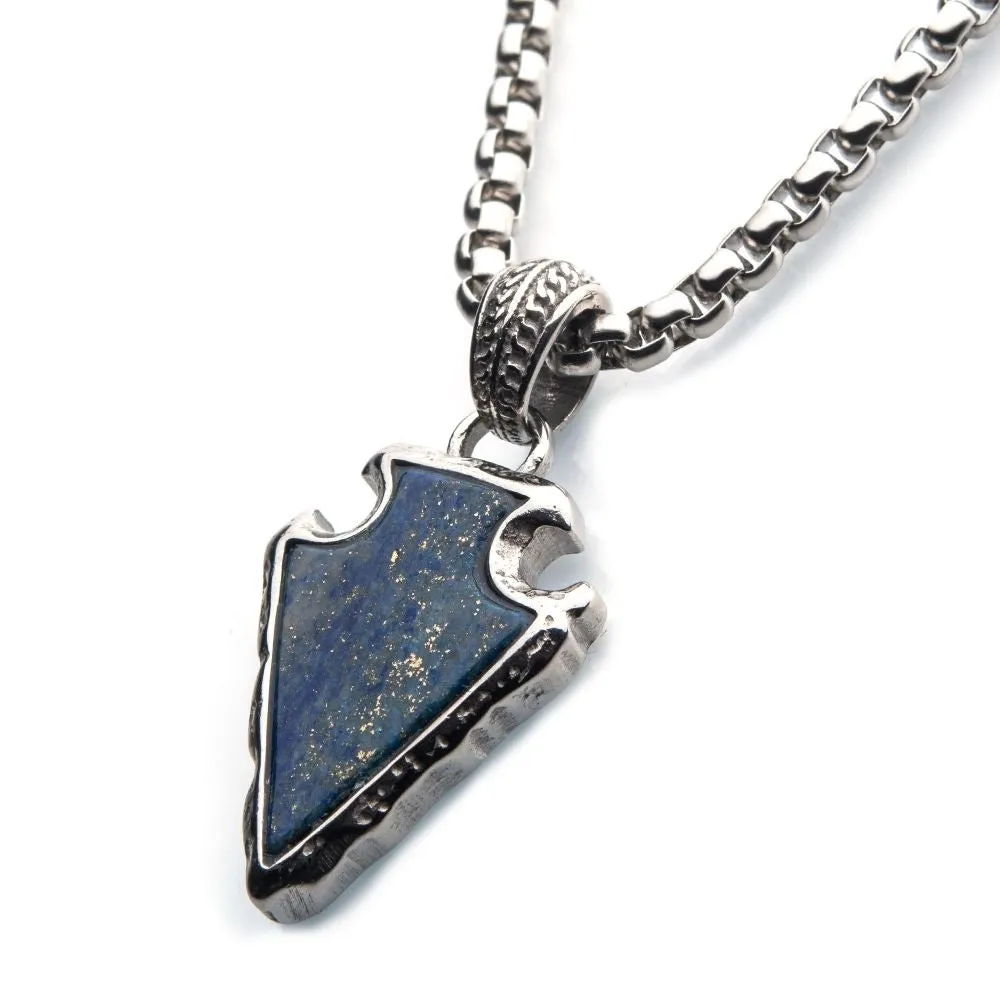 Inox Stainless Steel Arrowhead Lapis Pendant Necklace, 24 inch