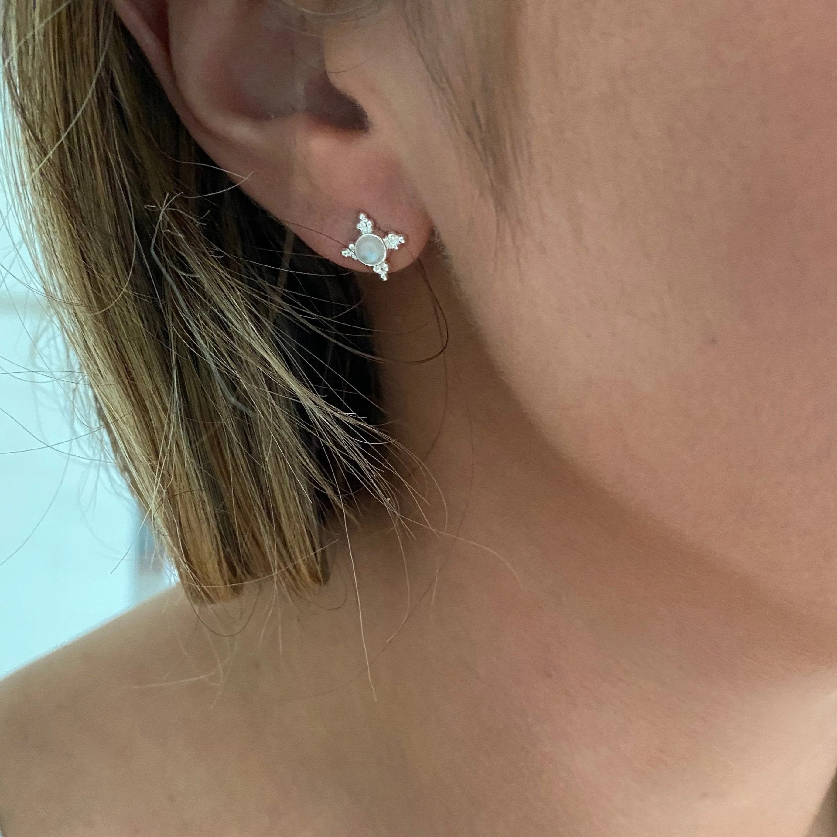 Ivy Sterling Silver Rainbow Moonstone Studs