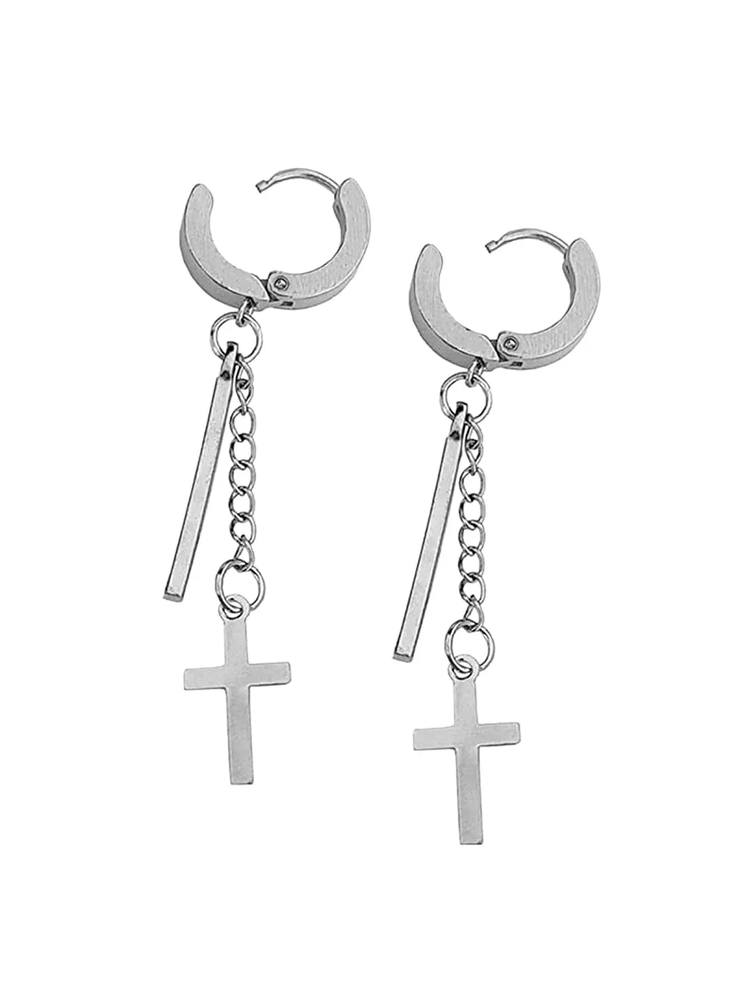 Kairangi Earrings for Men and Boys 2 Pcs Stainless Steel Cross Dangler Huggie Hoop Earrings for Men | Accessoriess Jewellery for Men | Birthday Gift for Men and Boys Anniversary Gift for Husband