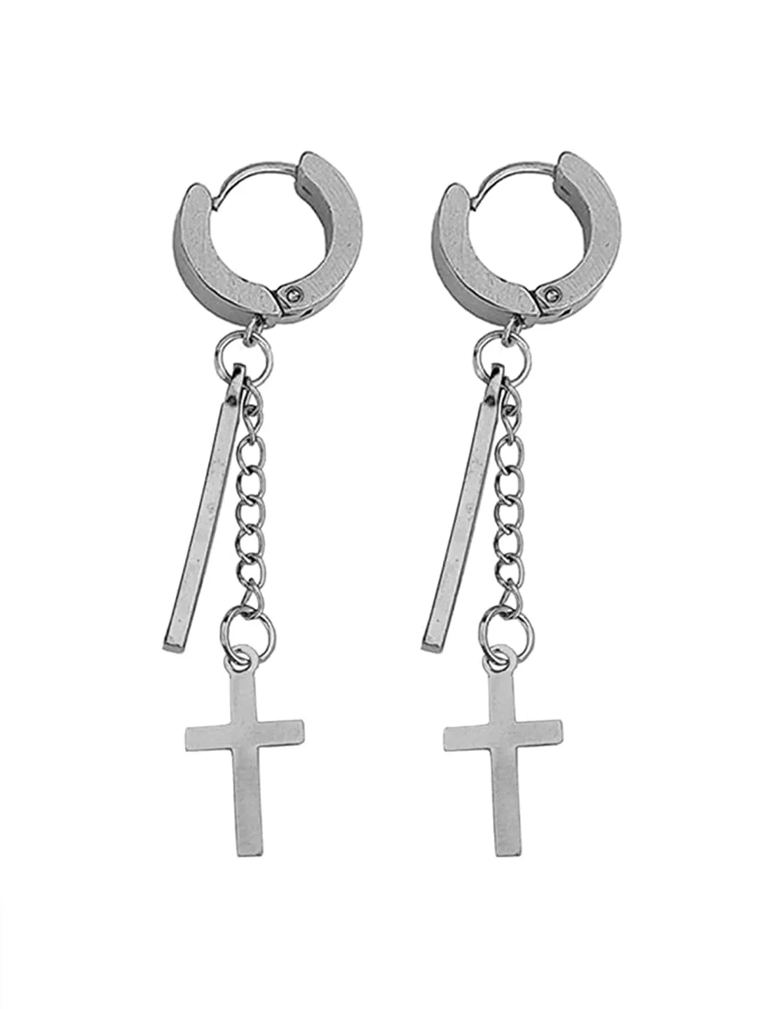 Kairangi Earrings for Men and Boys 2 Pcs Stainless Steel Cross Dangler Huggie Hoop Earrings for Men | Accessoriess Jewellery for Men | Birthday Gift for Men and Boys Anniversary Gift for Husband