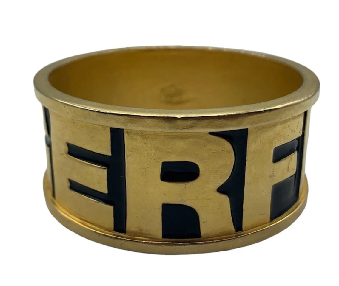 Karl Lagerfeld 90s Heavy Gold-Tone Enameled Cuff Bracelet