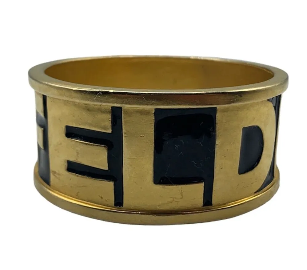 Karl Lagerfeld 90s Heavy Gold-Tone Enameled Cuff Bracelet