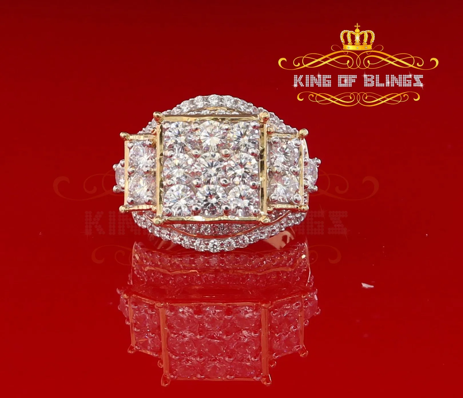 King Of Bling's 925 Sterling Yellow Silver 7.76ct Cubic Zirconia Square Women's Ring Sz9