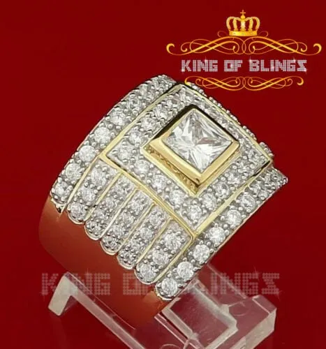 King Of Bling's 925 Sterling Yellow Silver Square 5.25ct Cubic Zirconia Fancy Men's Ring Size 10