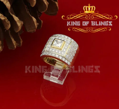 King Of Bling's 925 Sterling Yellow Silver Square 5.25ct Cubic Zirconia Fancy Men's Ring Size 10