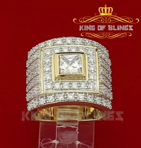 King Of Bling's 925 Sterling Yellow Silver Square 5.25ct Cubic Zirconia Fancy Men's Ring Size 10