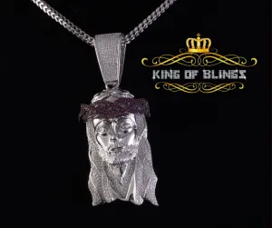 King Of Bling's Silver with Pink Jesus Head Shape Pendant 4.98ct Cubic Zirconia