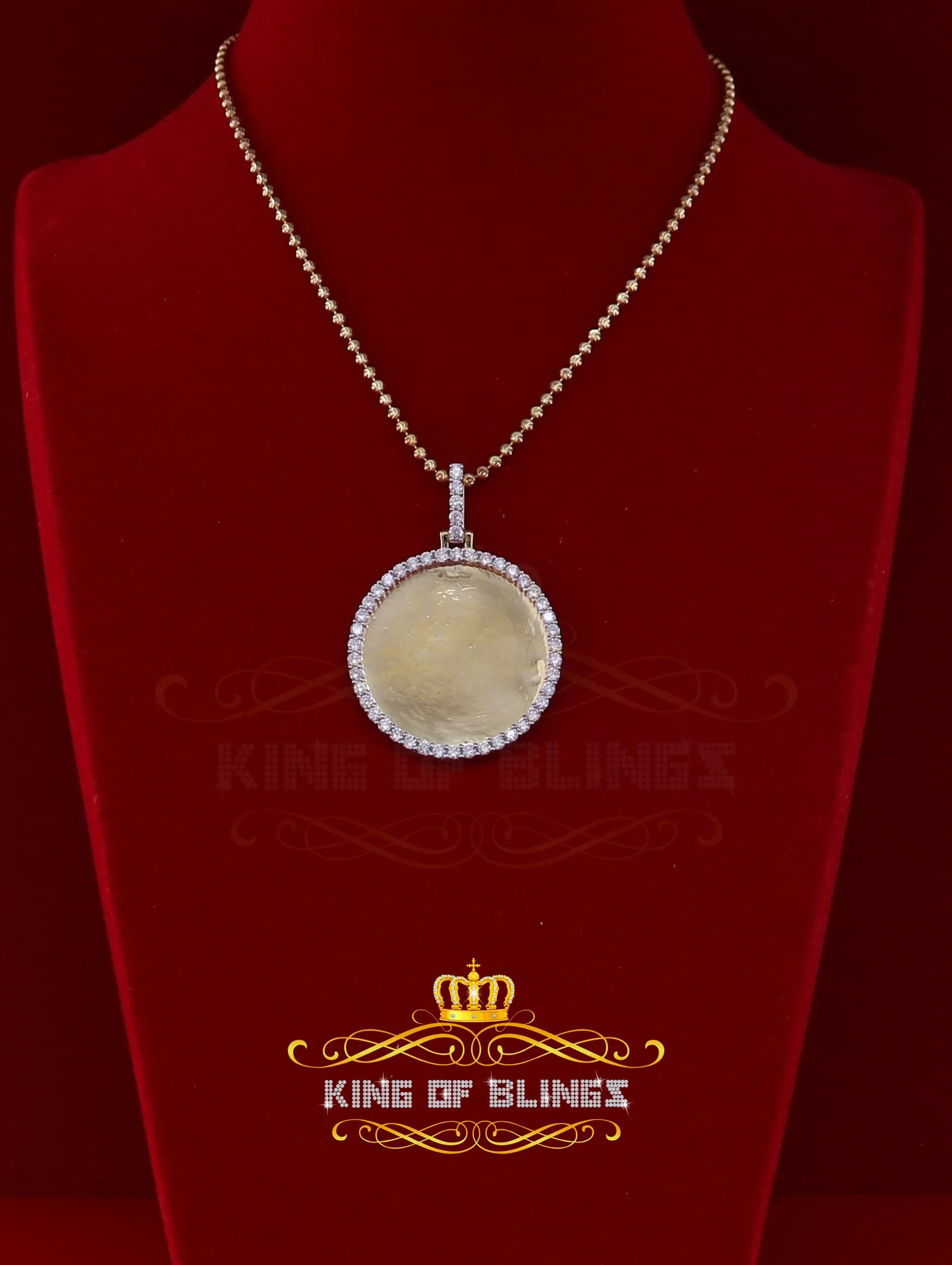 King of Bling's Sterling Silver 1.25" Picture Round Yellow Pendant Round 2.82ct Cubic Zirconia