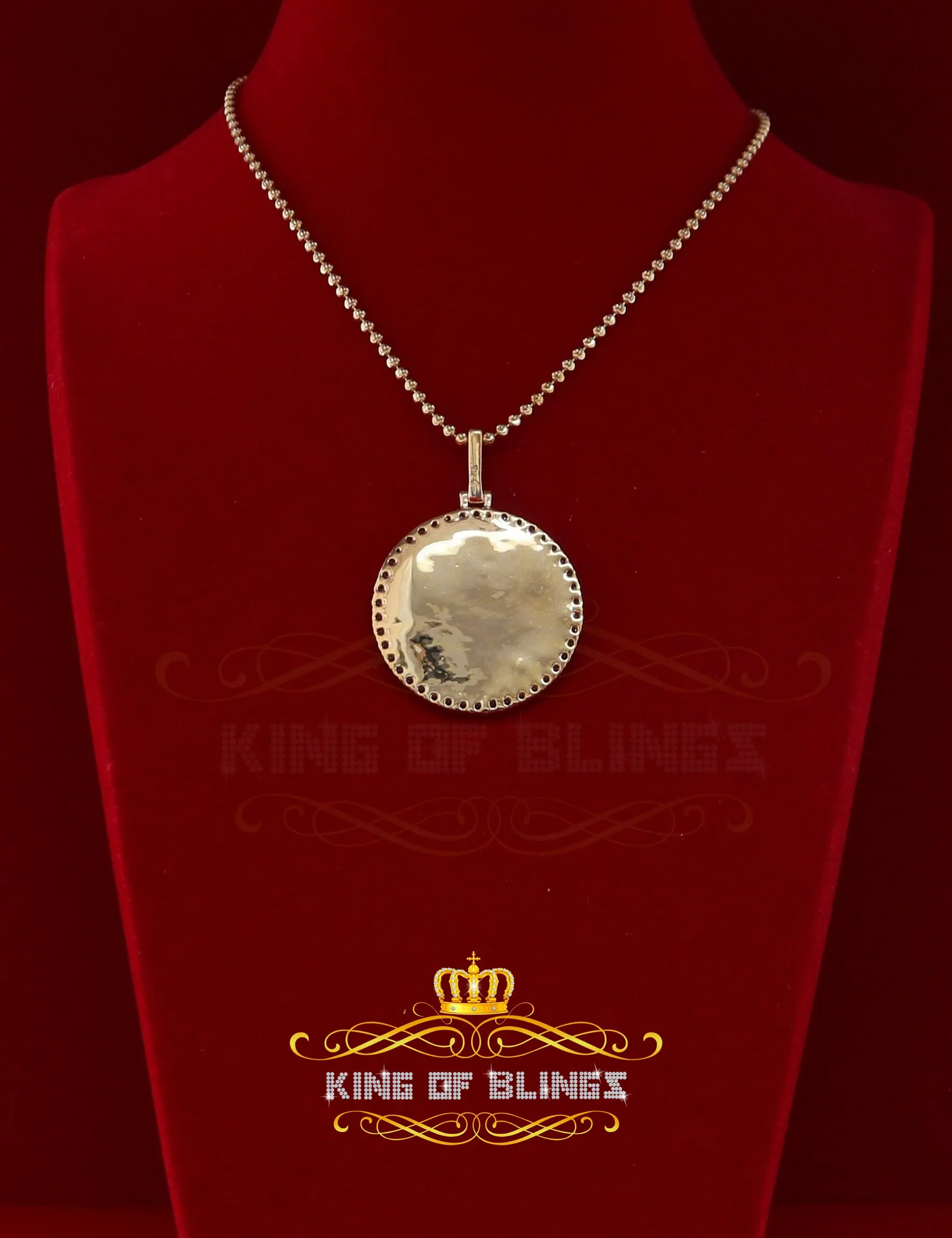 King of Bling's Sterling Silver 1.25" Picture Round Yellow Pendant Round 2.82ct Cubic Zirconia