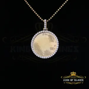 King of Bling's Sterling Silver 1.25" Picture Round Yellow Pendant Round 2.82ct Cubic Zirconia