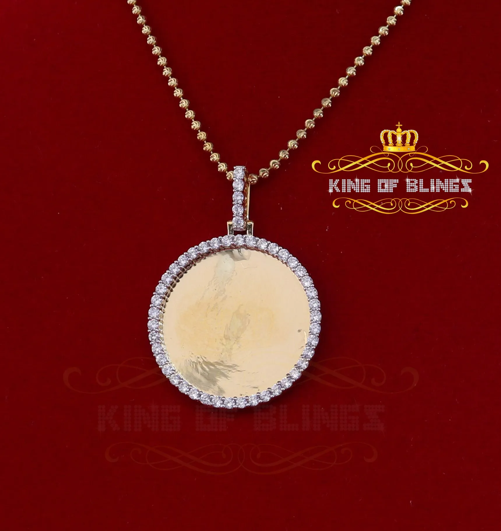 King of Bling's Sterling Silver 1.25" Picture Round Yellow Pendant Round 2.82ct Cubic Zirconia