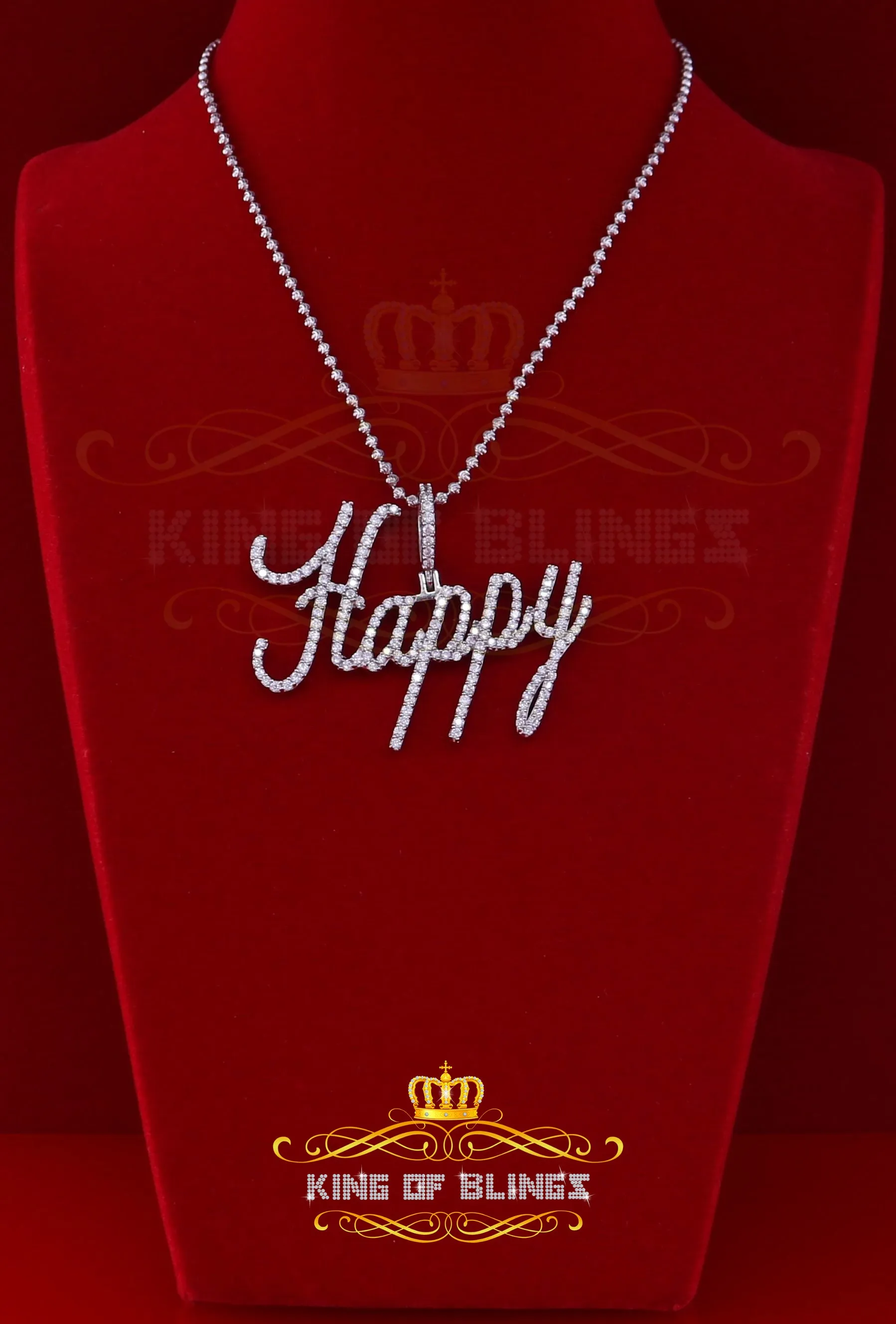 King Of Bling's White Beautiful 'HAPPY" Letter 925 Sterling Silver Pendant 4.75ct Cubic Zirconia