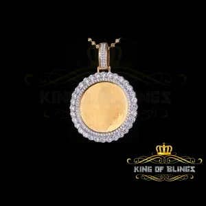 King of Bling's Yellow 1.75" Picture Round Pendant 925 Sterling Silver 15.09ct Cubic Zirconia