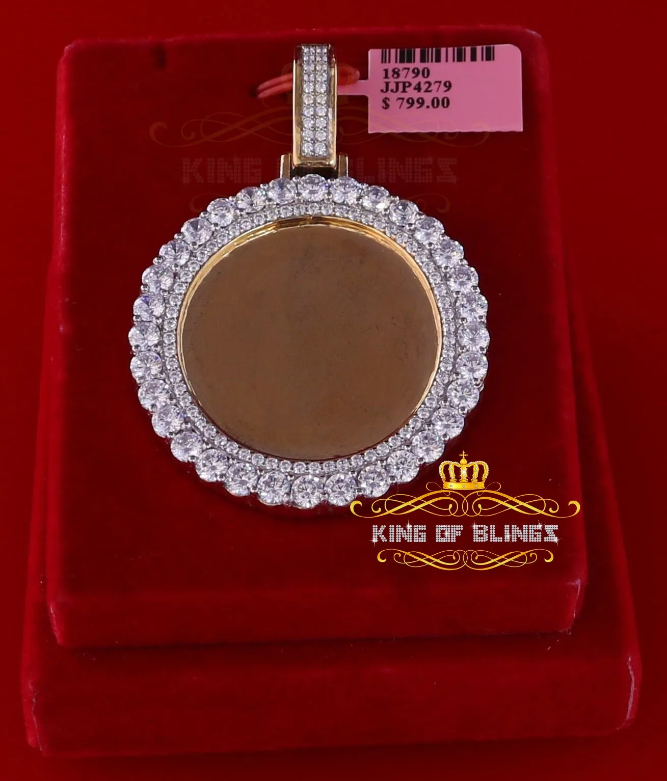 King of Bling's Yellow 1.75" Picture Round Pendant 925 Sterling Silver 15.09ct Cubic Zirconia