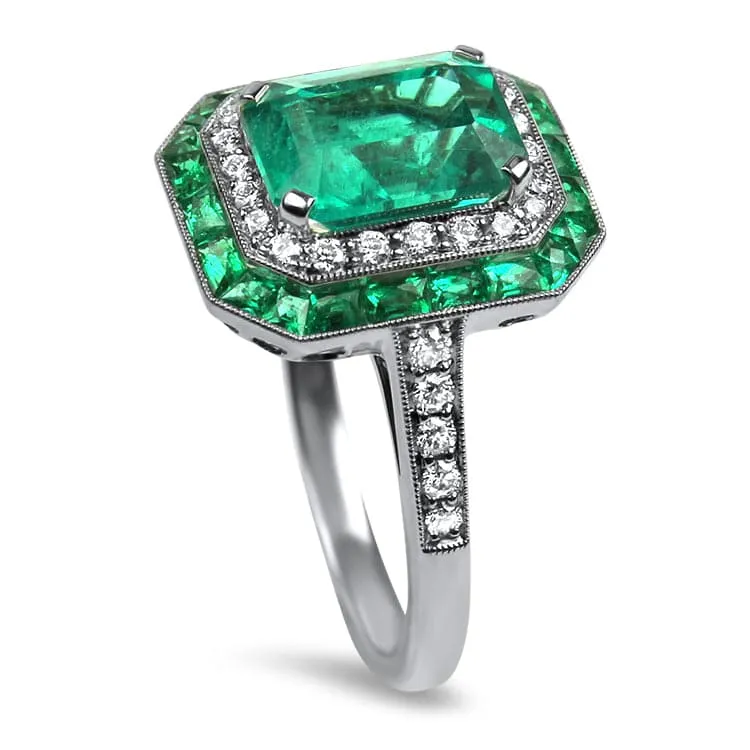 Kwiat Platinum Colombian Emerald and Diamond Ring