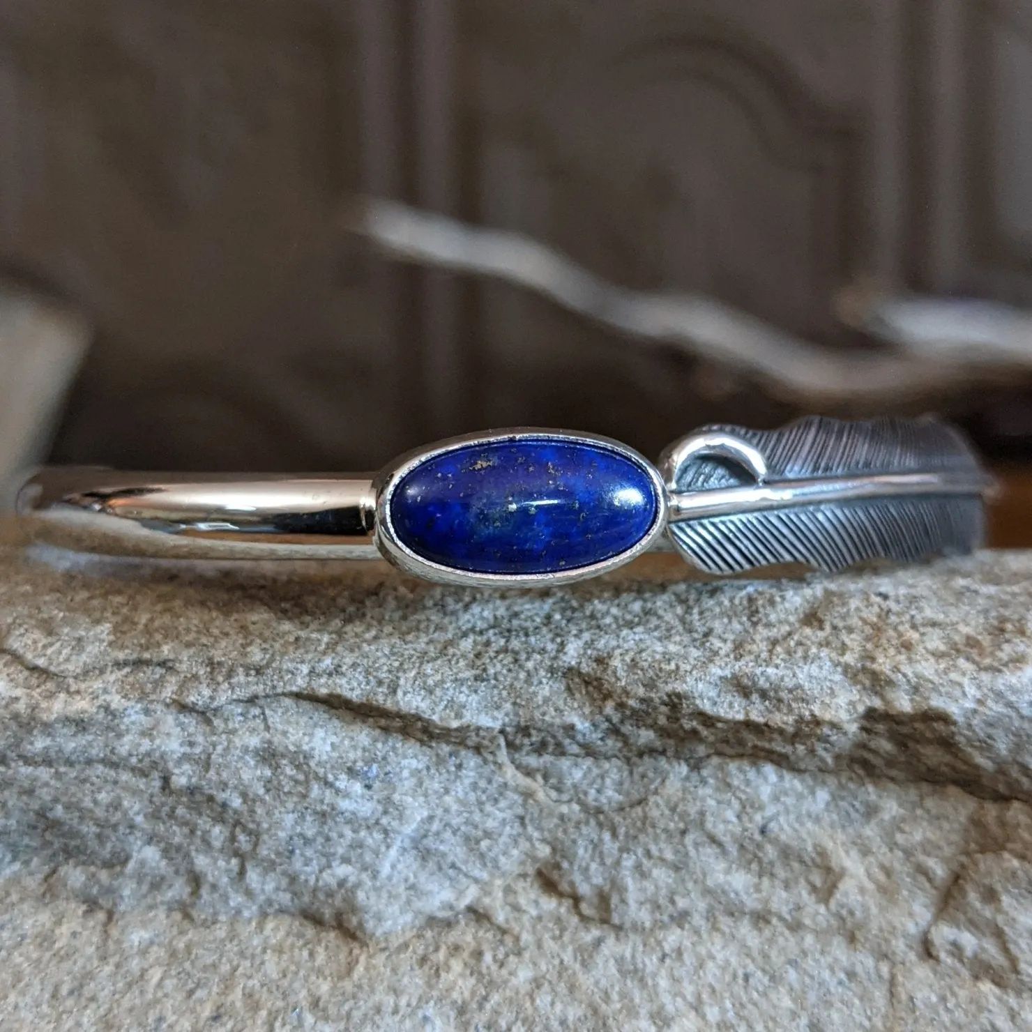 Lapis Feather Cuff by Raymond Coriz SWSG-BRC-0014