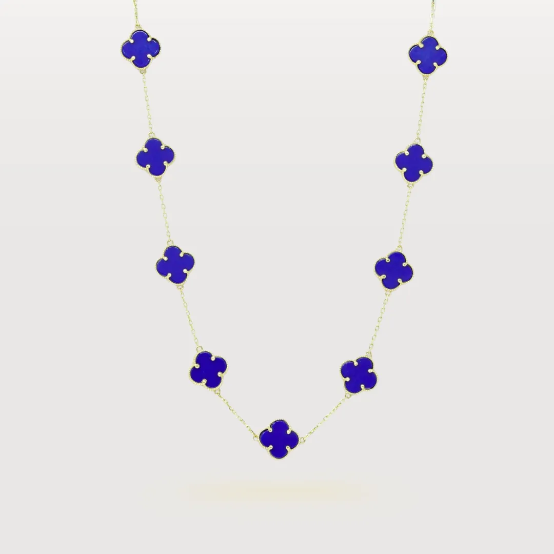 Lapis Four Leaf Clover Necklace - 14k Yellow Gold