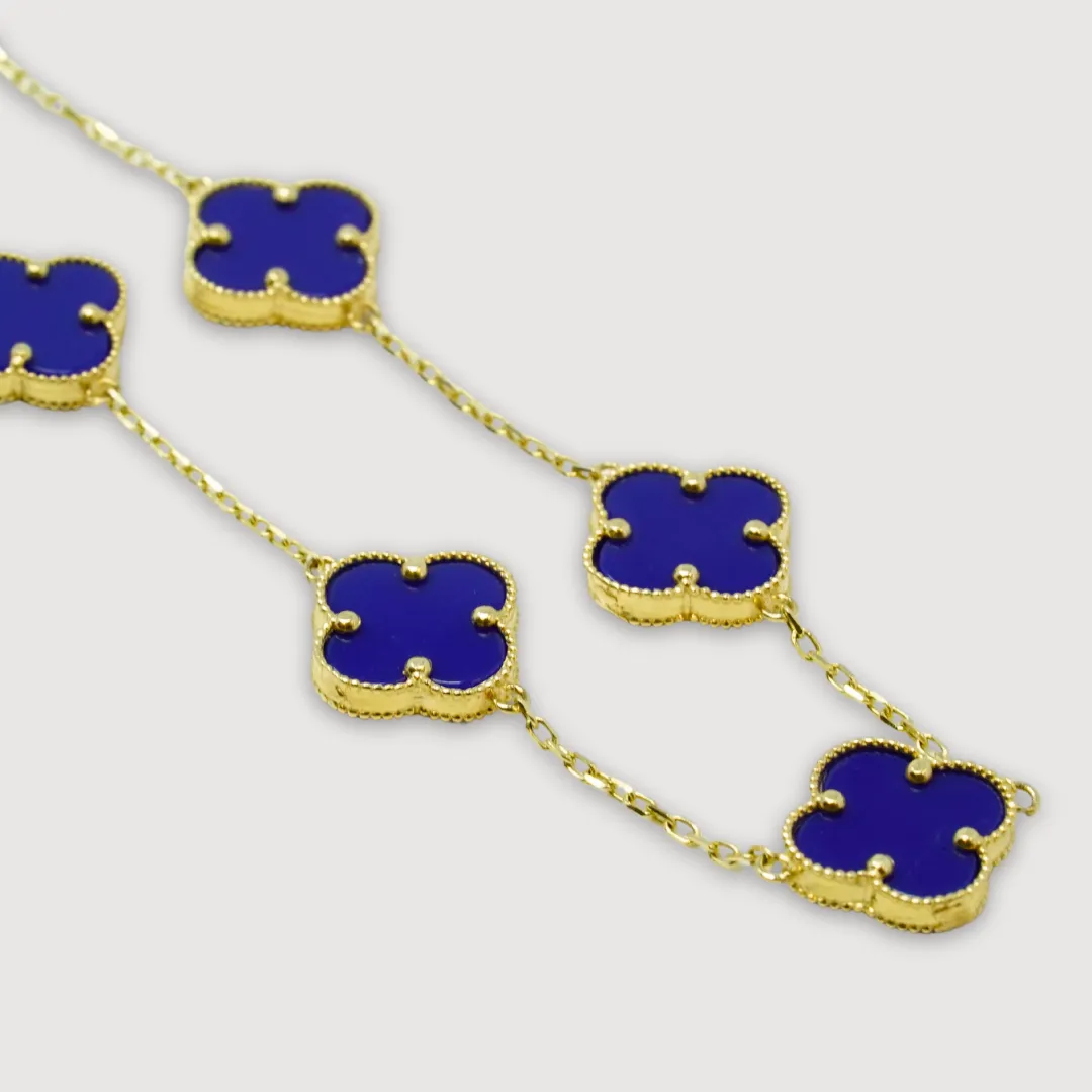 Lapis Four Leaf Clover Necklace - 14k Yellow Gold