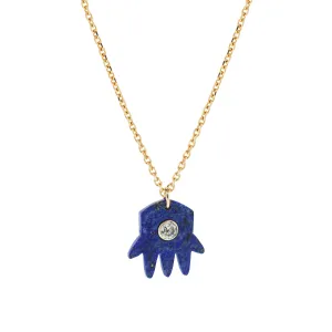 Lapis Hand and White Diamond Pendant Necklace