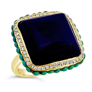 Lapis, Turquoise & Diamond Ring