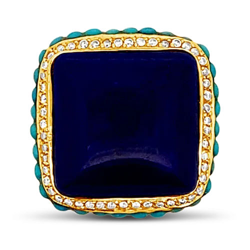 Lapis, Turquoise & Diamond Ring