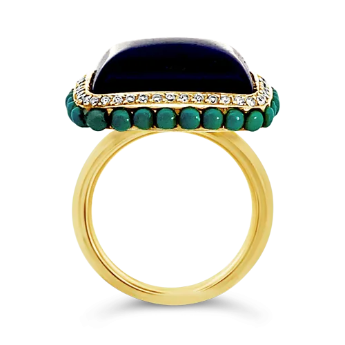 Lapis, Turquoise & Diamond Ring