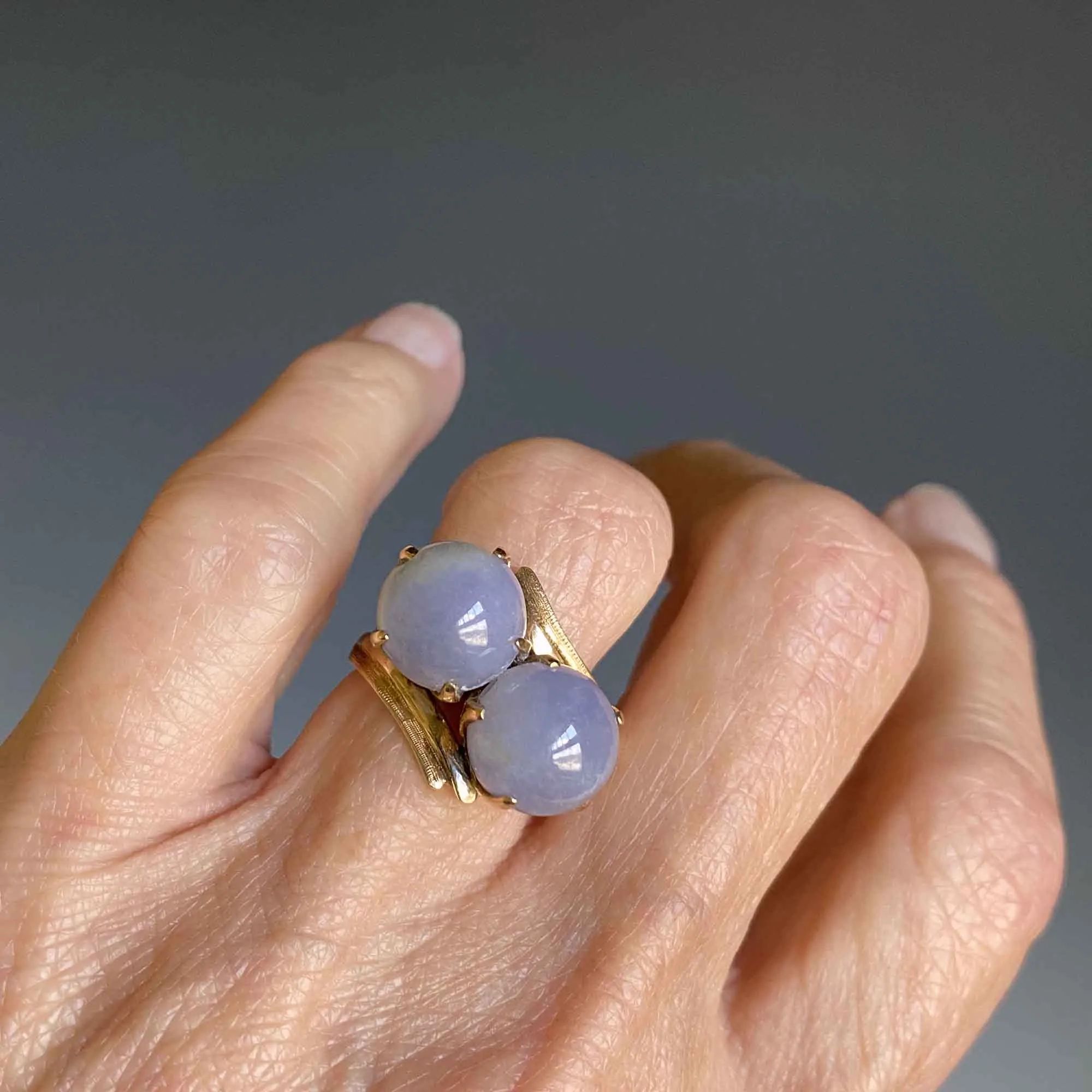 Lavender Jade Ball 14K Gold ByPass Ring