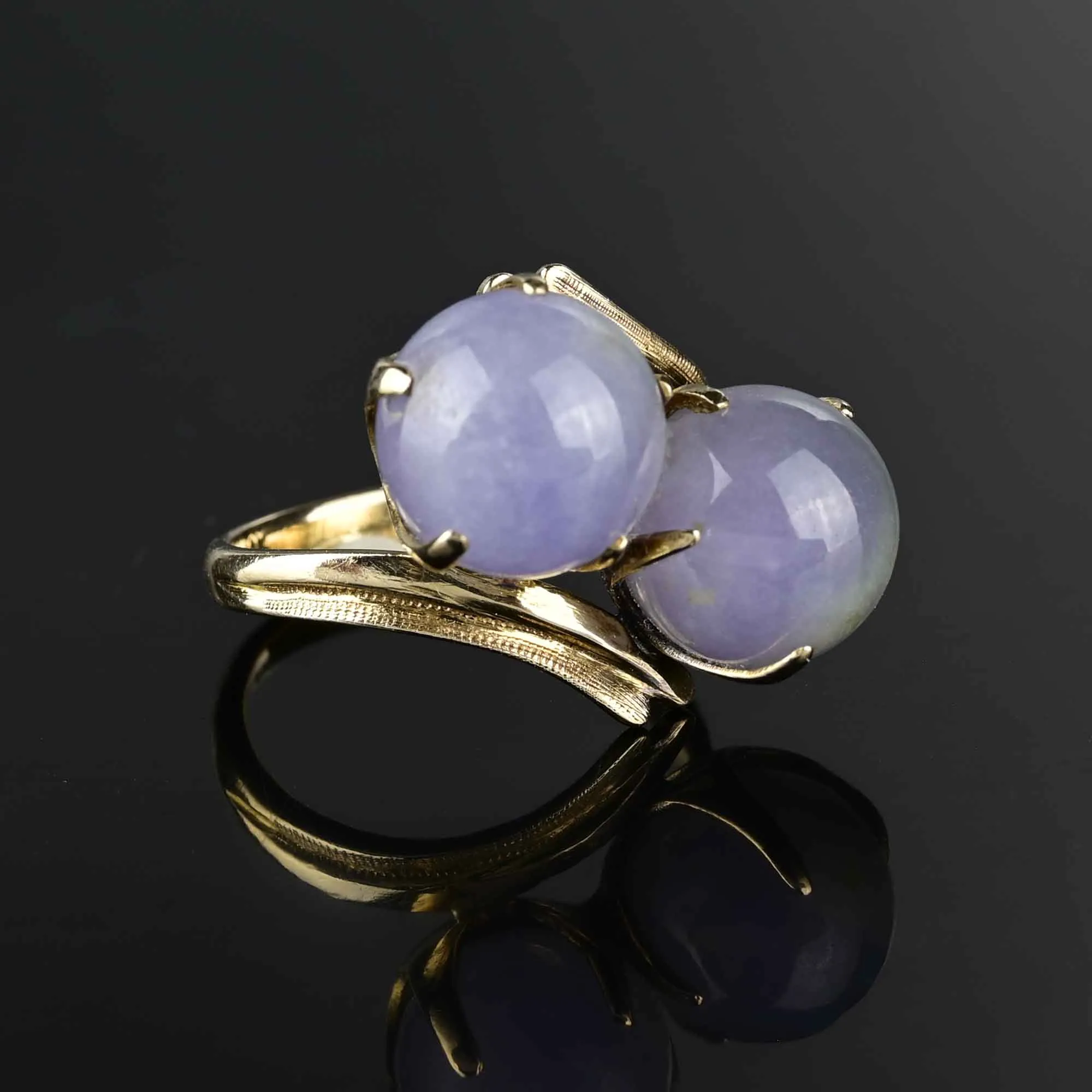 Lavender Jade Ball 14K Gold ByPass Ring