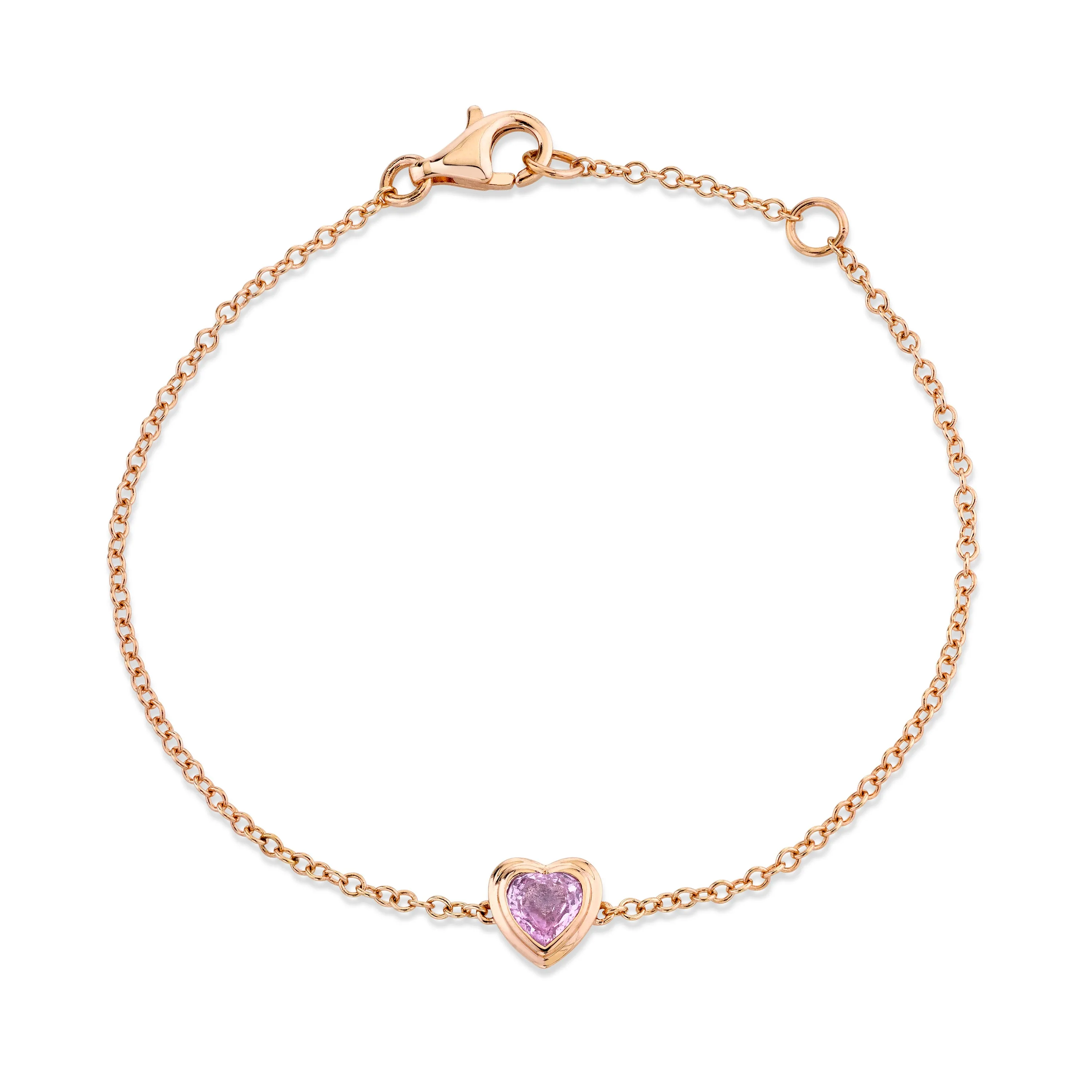 MINI ME PINK SAPPHIRE BEZEL HEART BRACELET