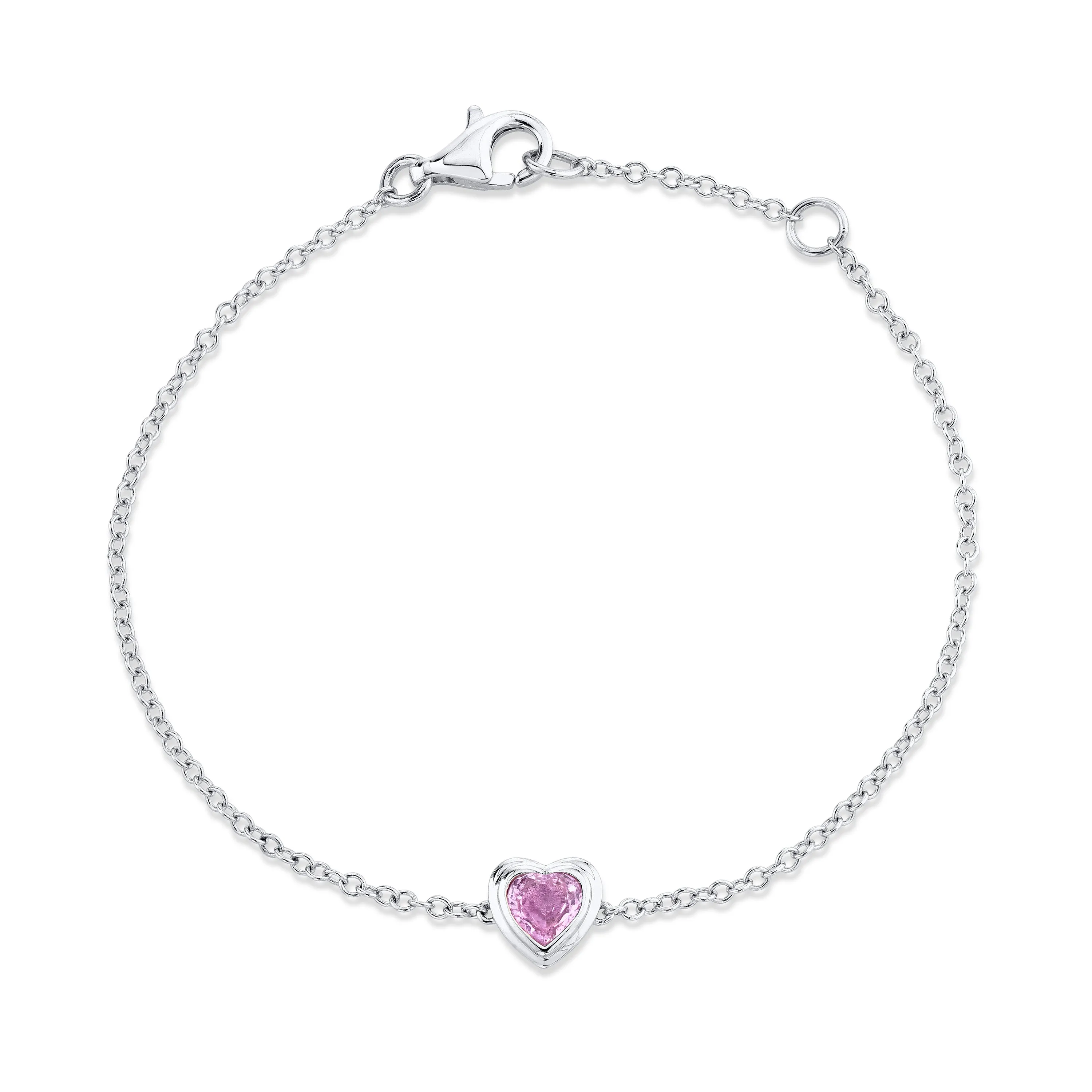 MINI ME PINK SAPPHIRE BEZEL HEART BRACELET