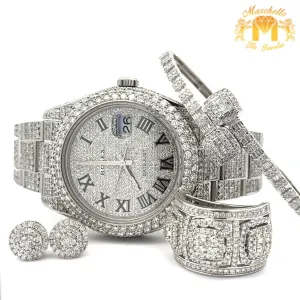 Model: 116334 41mm Iced out Rolex Datejust 2 Oyster Band   Gold and Diamond Twin Square Bracelet   14k Gold and Diamond Ring   Gold and Diamond Earrings   Gift from MTJ