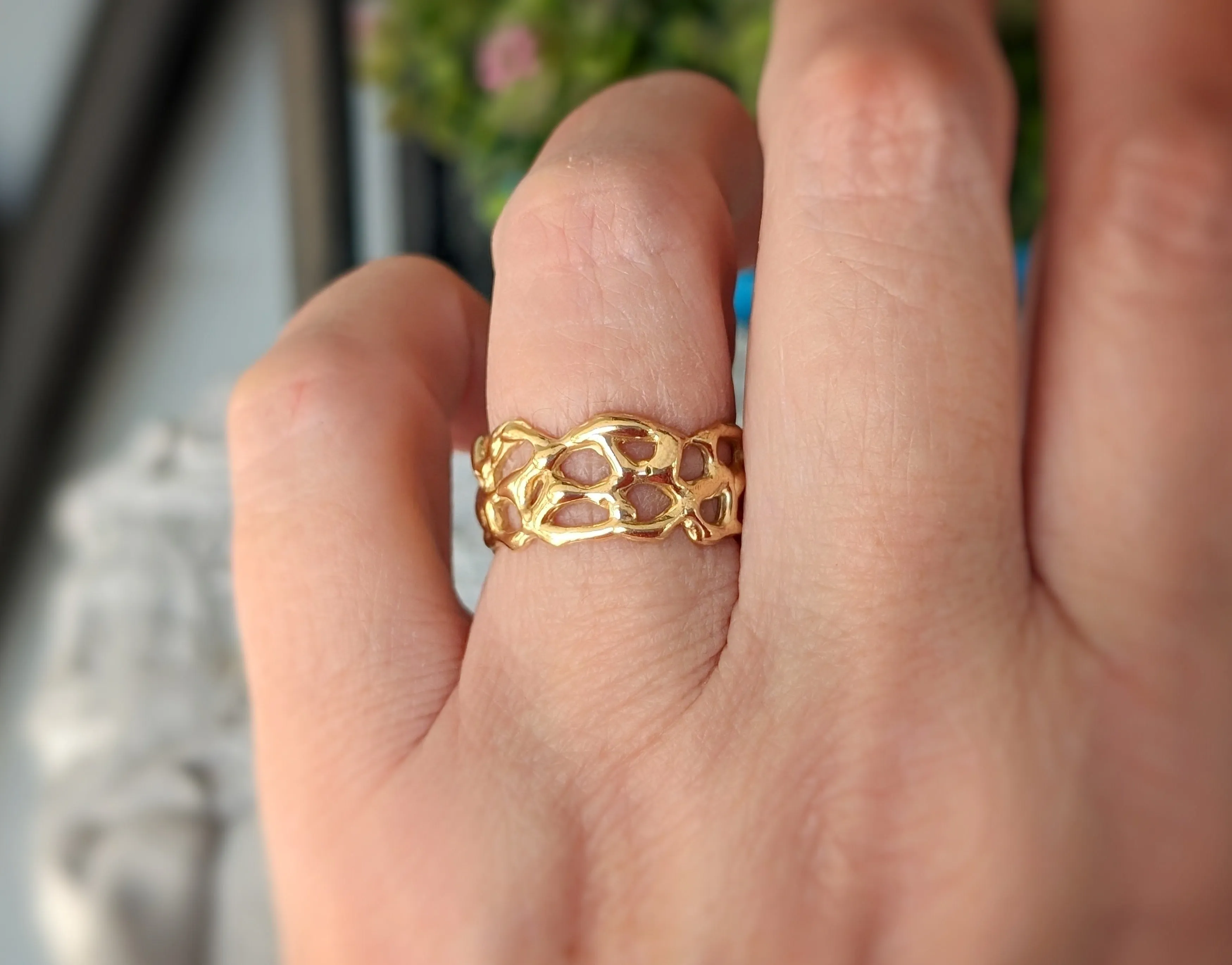 Molten Gold Honeycomb ring