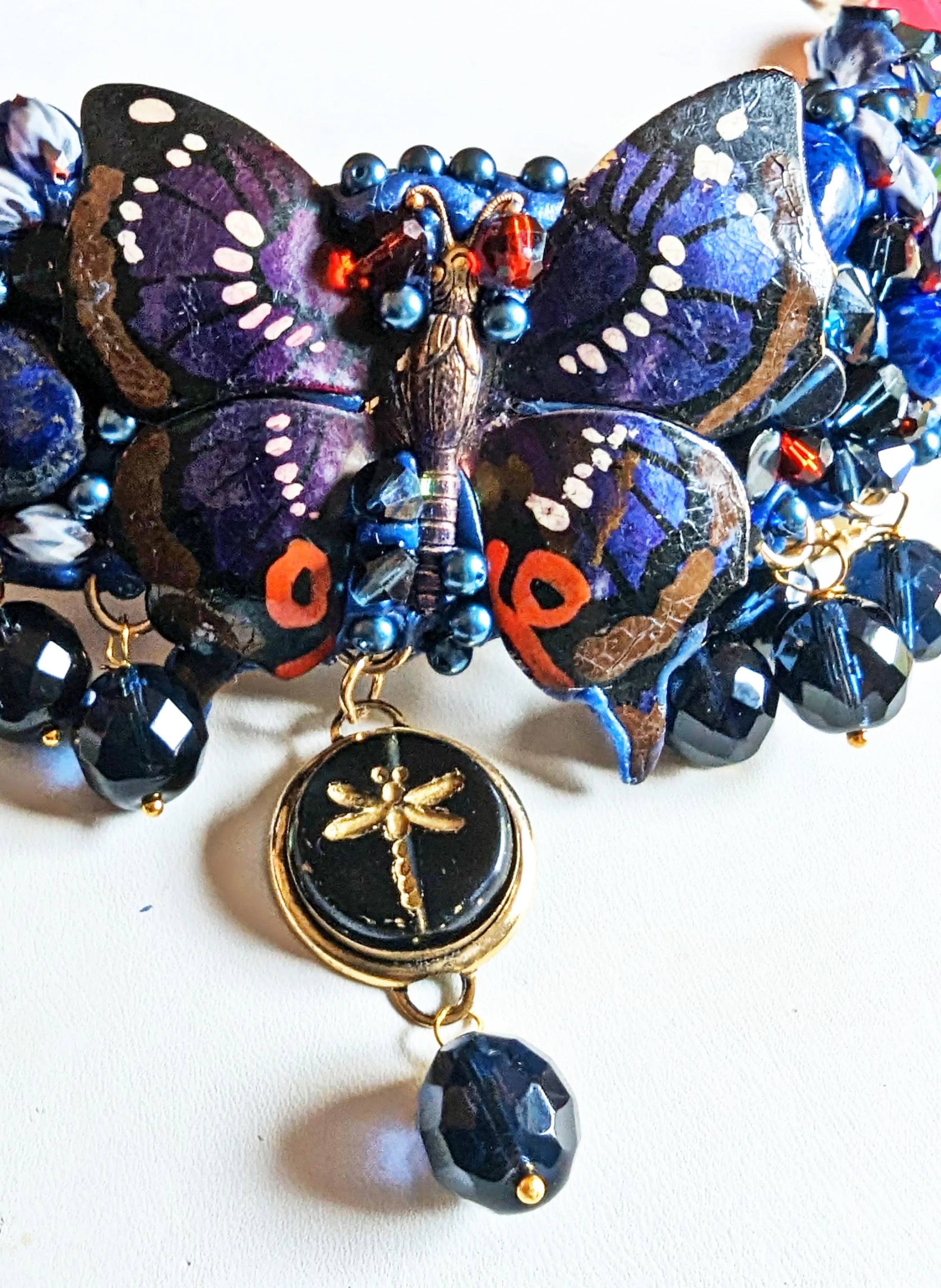 Montana Blue Butterfly Dragonfly Statement Art Collar Necklace Gay Isber USA 1 of 1