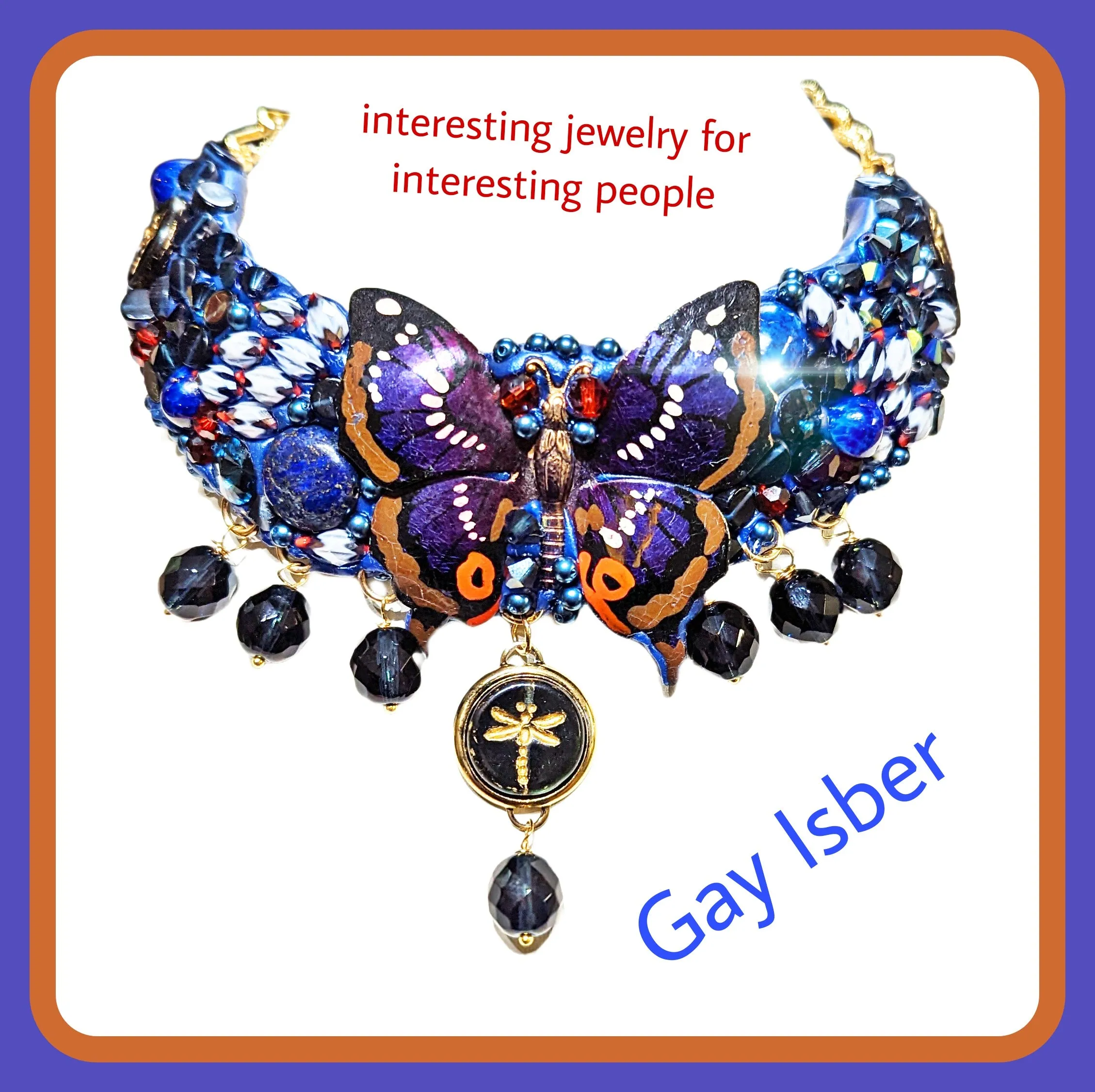 Montana Blue Butterfly Dragonfly Statement Art Collar Necklace Gay Isber USA 1 of 1