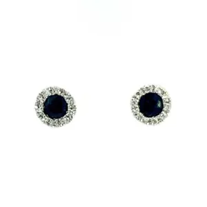 Mountz Collection Sapphire Stud Earrings with Diamond Halo in 14K White Gold