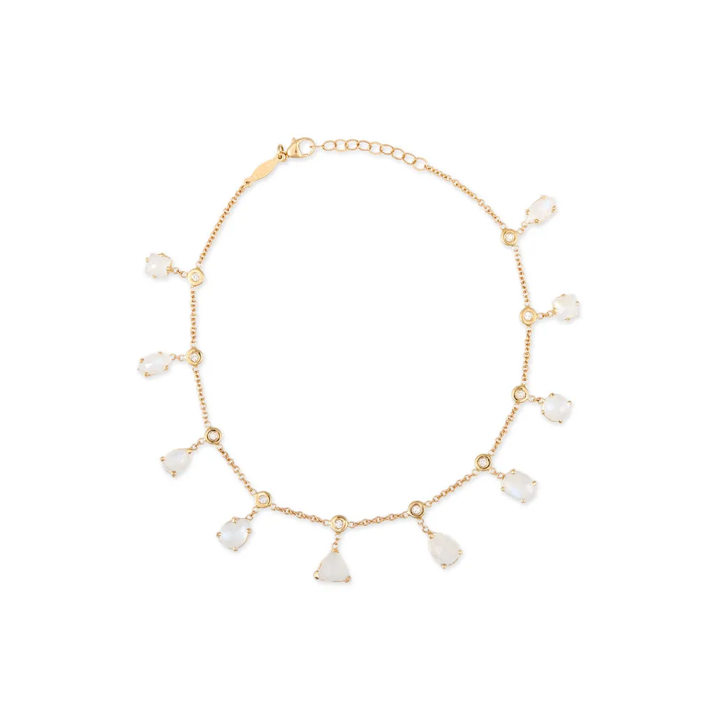 MULTI SHAPE MOONSTONE   DIAMOND SHAKER ANKLET