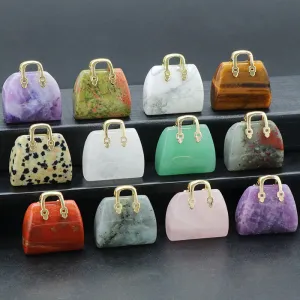 Natural Crystal Stone Mini Tote Hand Bag Crystal Pendant