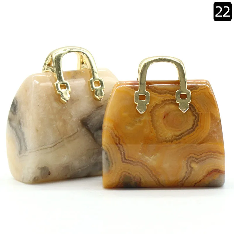 Natural Crystal Stone Mini Tote Hand Bag Crystal Pendant