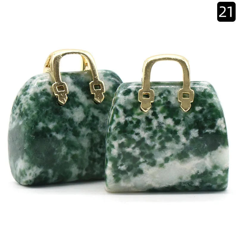 Natural Crystal Stone Mini Tote Hand Bag Crystal Pendant