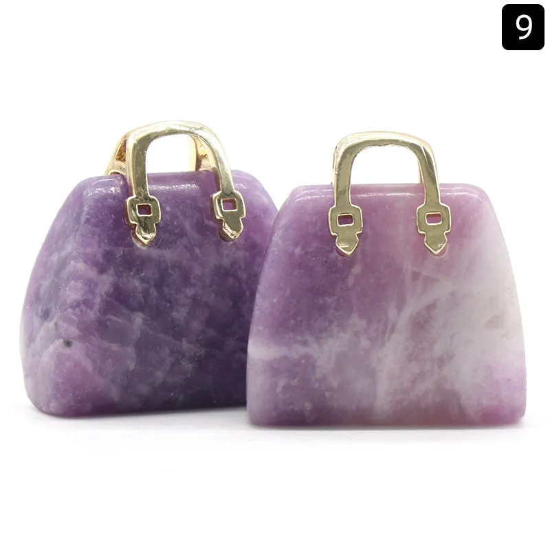 Natural Crystal Stone Mini Tote Hand Bag Crystal Pendant