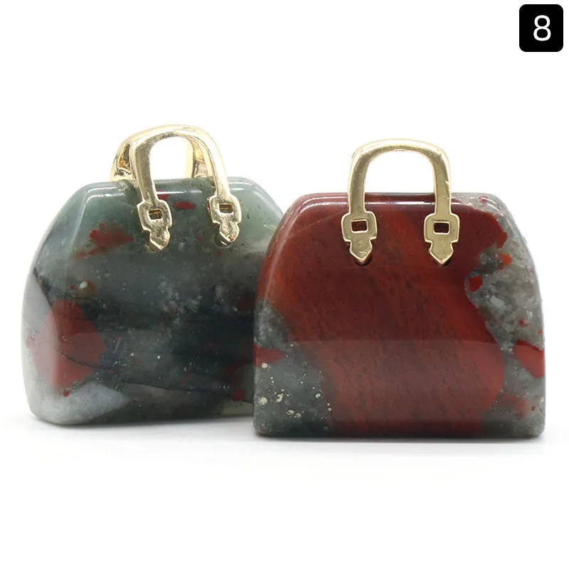 Natural Crystal Stone Mini Tote Hand Bag Crystal Pendant