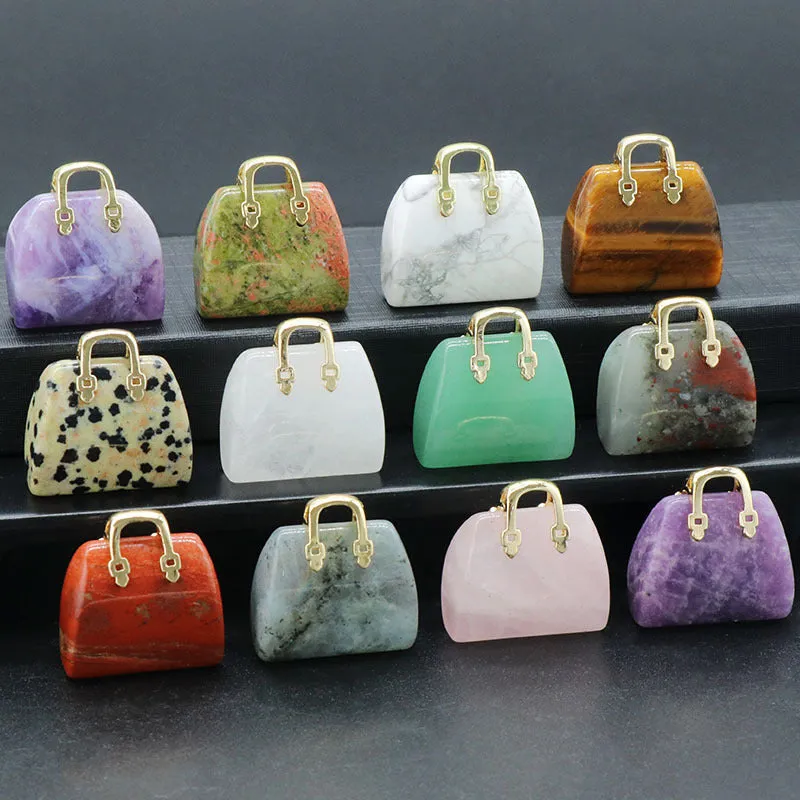 Natural Crystal Stone Mini Tote Hand Bag Crystal Pendant