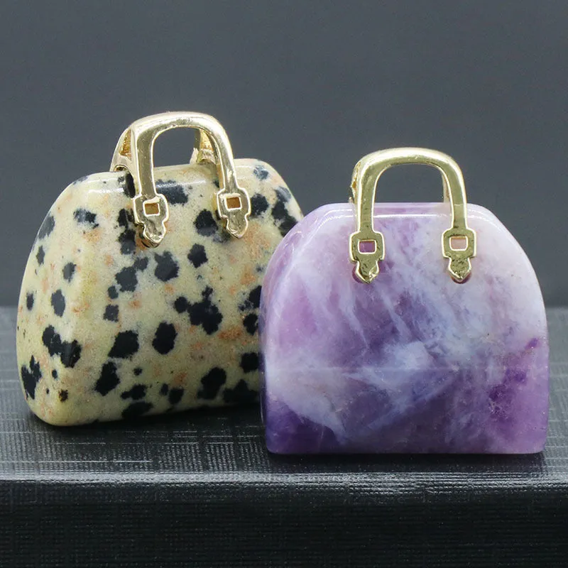 Natural Crystal Stone Mini Tote Hand Bag Crystal Pendant