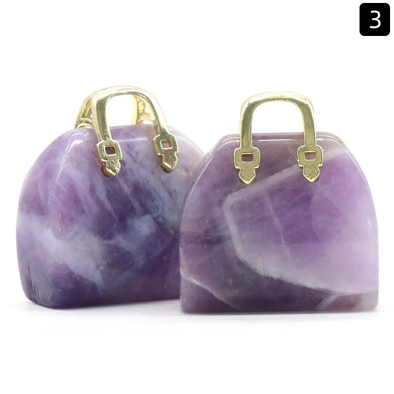 Natural Crystal Stone Mini Tote Hand Bag Crystal Pendant