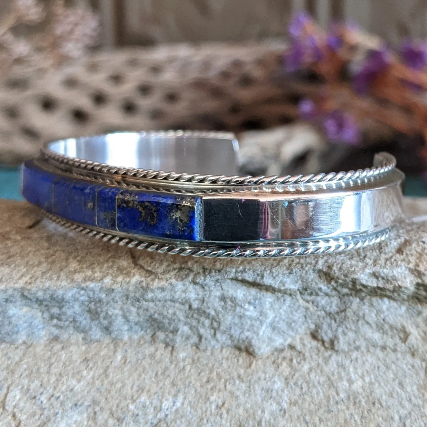 Navajo Made Lapis Inlay Cuff SWSG-BRC-0029