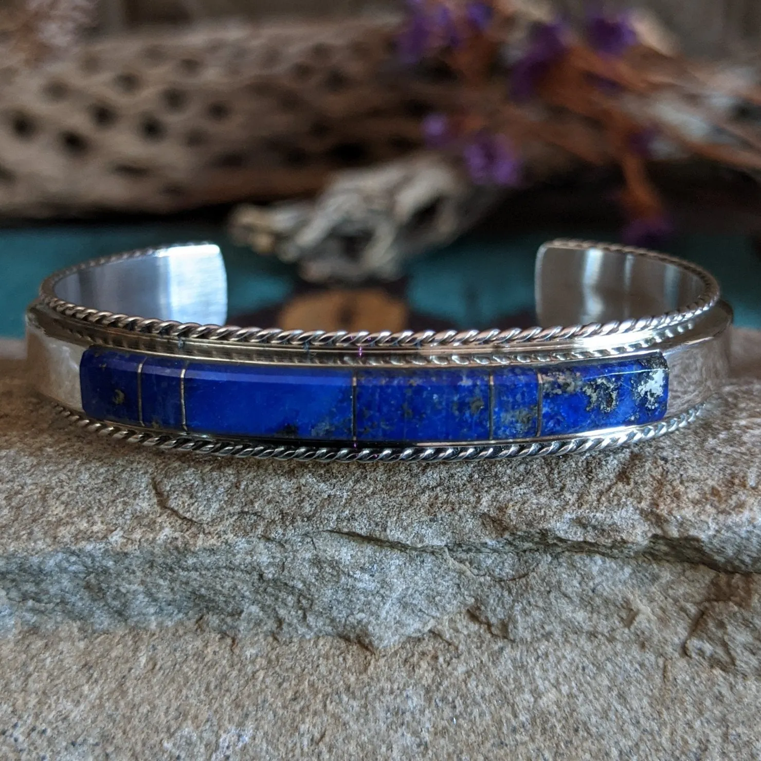 Navajo Made Lapis Inlay Cuff SWSG-BRC-0029