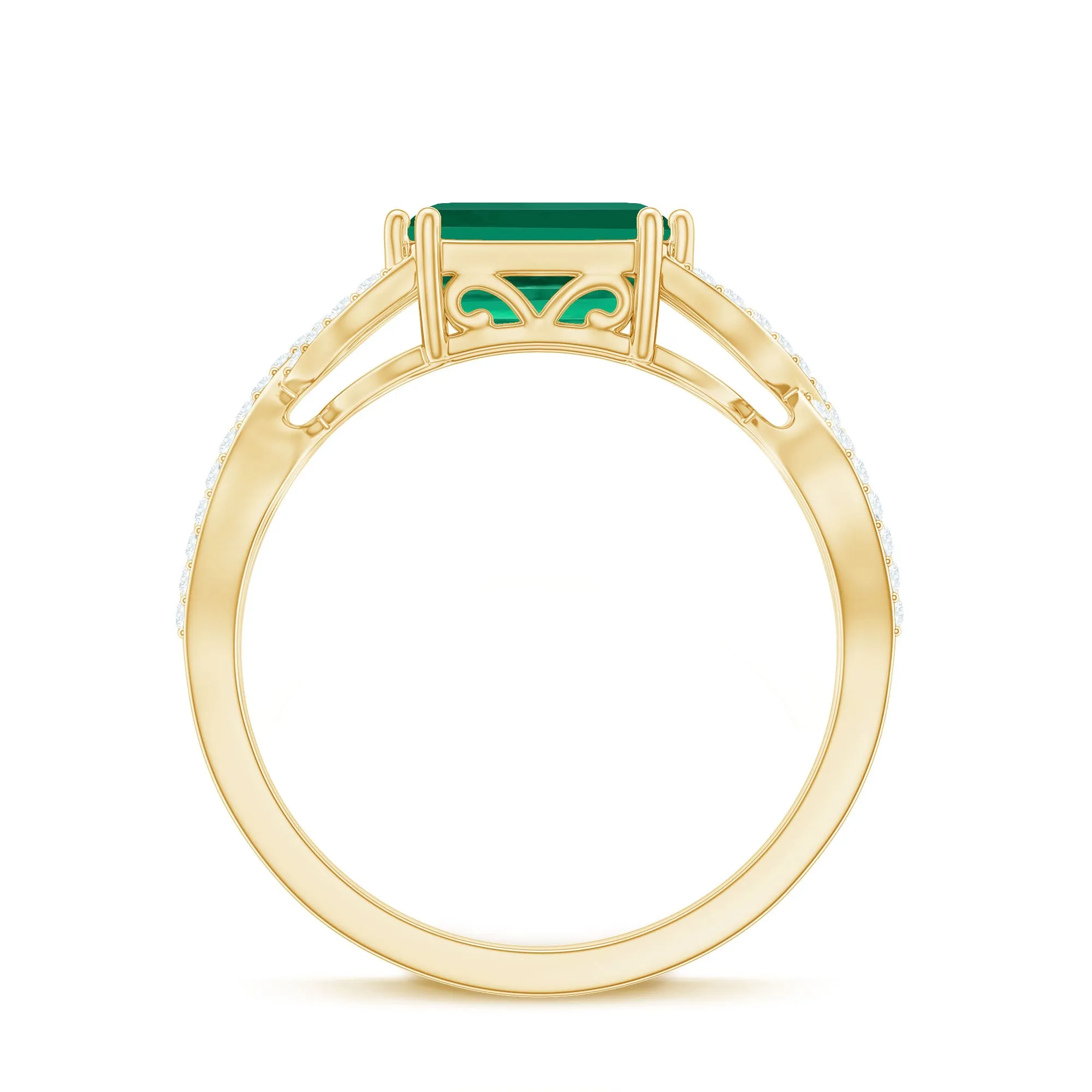 Octagon Created Emerald East-West Crossover Ring with Diamond