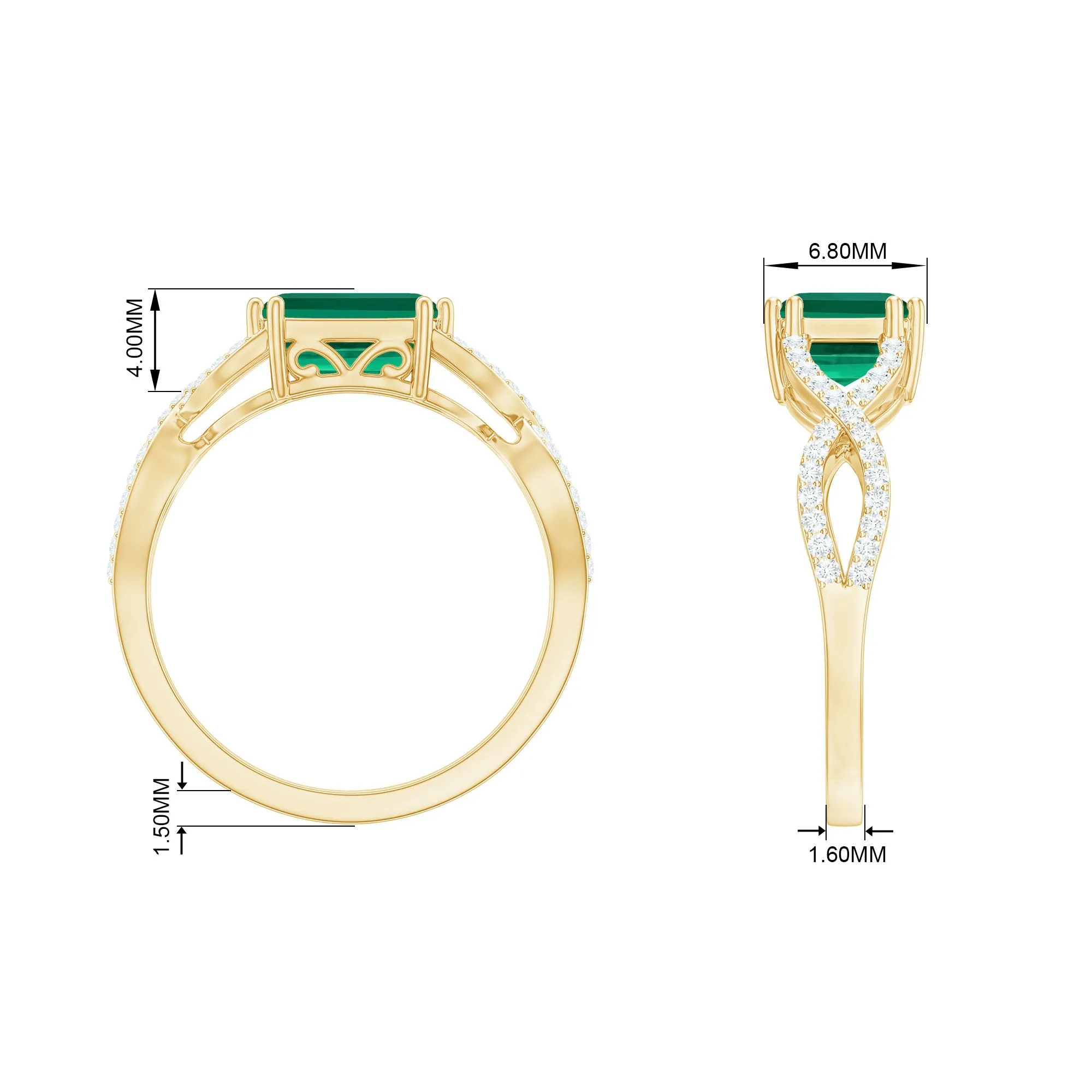 Octagon Created Emerald East-West Crossover Ring with Diamond